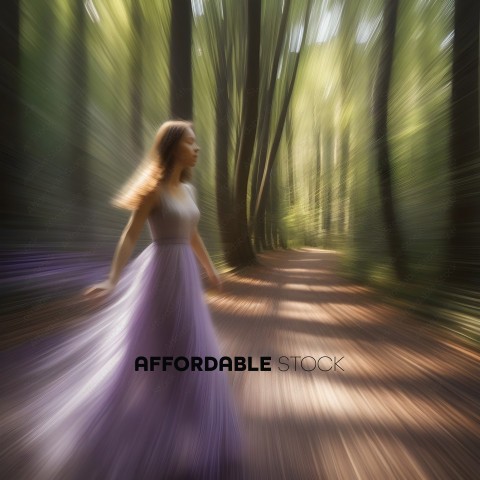 A woman in a white dress walks through a forest