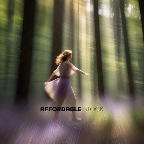 A woman in a white dress is running through a forest