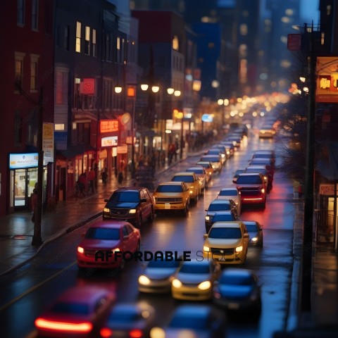 Traffic on a city street at night