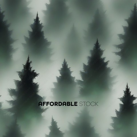 A forest of trees with a misty atmosphere