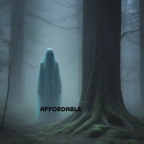 A ghostly figure stands in the mist