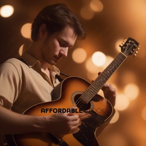 Man playing guitar in front of lights