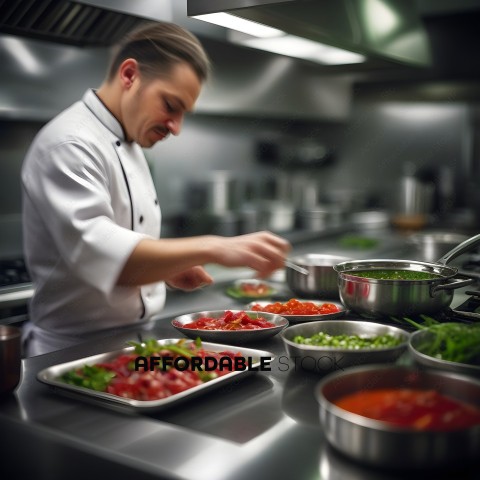 A chef preparing a meal in a kitchen