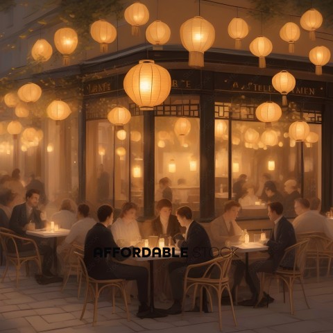 A group of people dining at a restaurant with a lot of lighting
