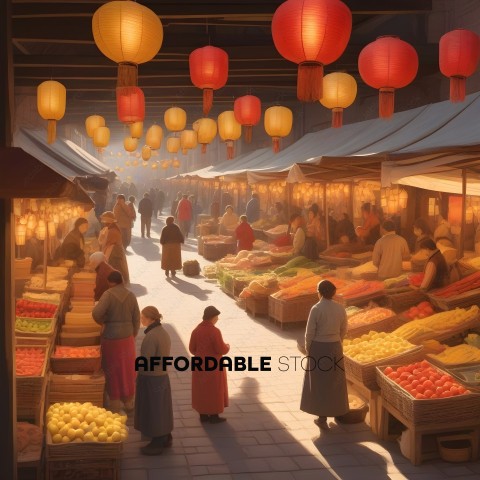 People shopping at an outdoor market with a lot of produce
