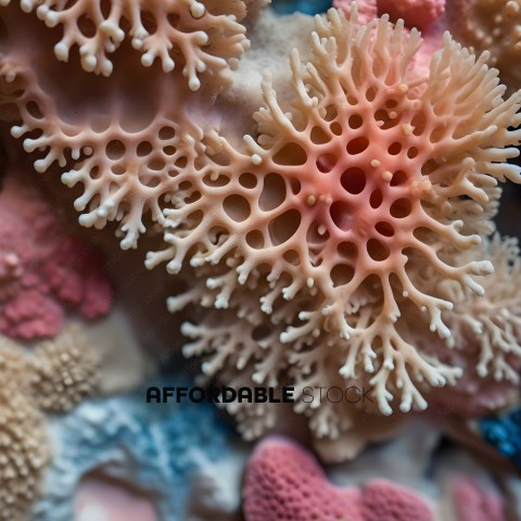 A close up of a coral reef with a variety of colors