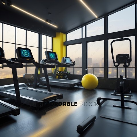 A gym with a view of the city