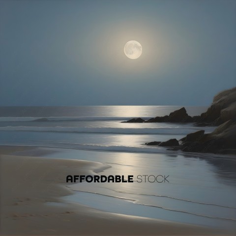 A beautiful beach scene with a full moon