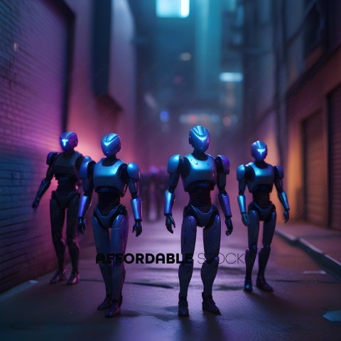 A group of robots standing on a street