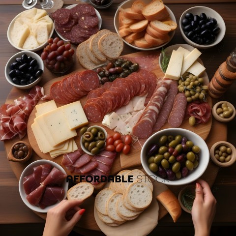 A variety of foods on a wooden platter
