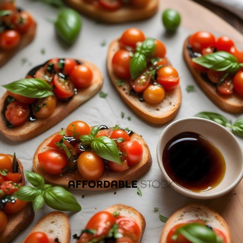 A variety of small sandwiches with tomatoes and basil