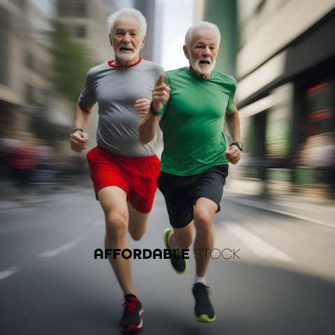 Two men running on a road
