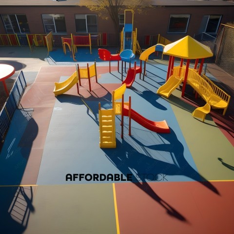 A playground with a slide and a climbing structure