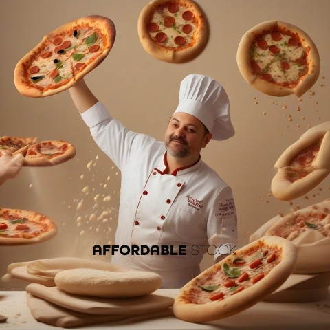 A chef tossing pizza into the air