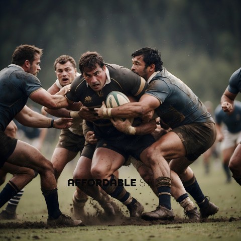 Rugby players in a muddy field