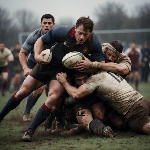 Rugby Players in a Scuffle