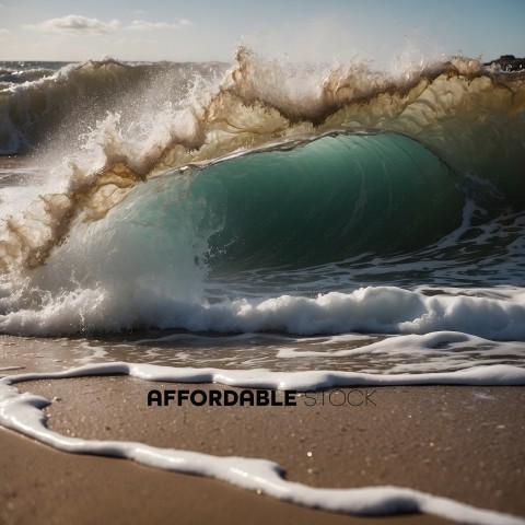 A large wave crashing on the beach