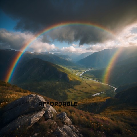 A Rainbow Over a Mountain Range