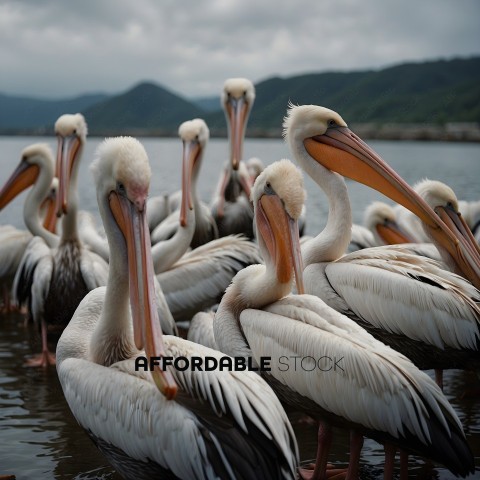 A group of pelicans in the water