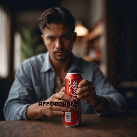 Man holding a can of coca cola