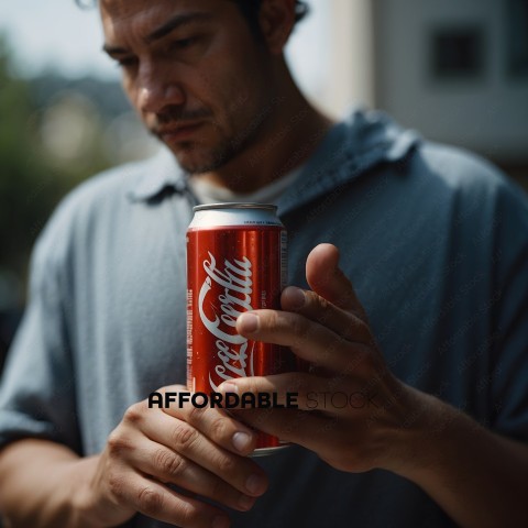 Man holding a can of coke