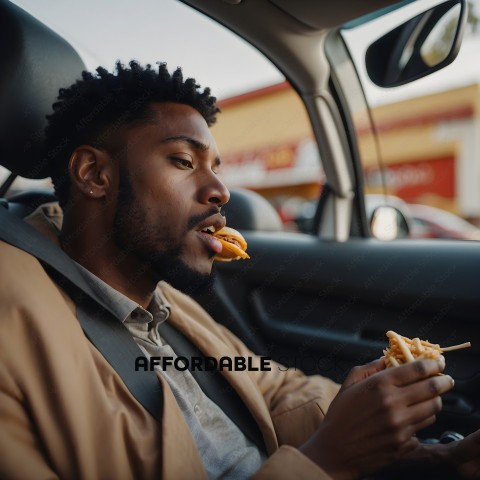 Man Eating Food in Car