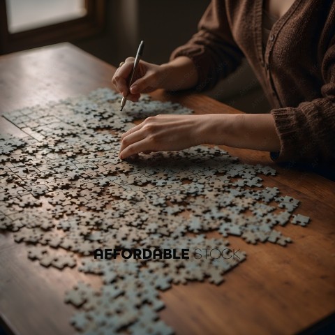 A woman is putting together a puzzle