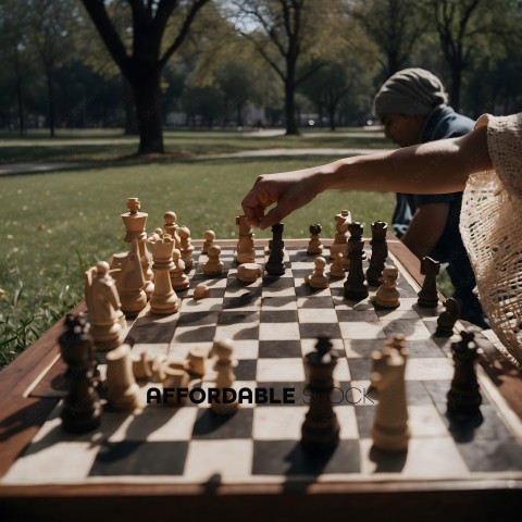 A person playing chess with a white rook