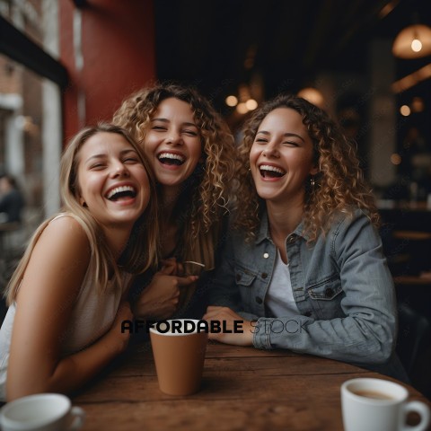 Three Women Laughing Together at a Table
