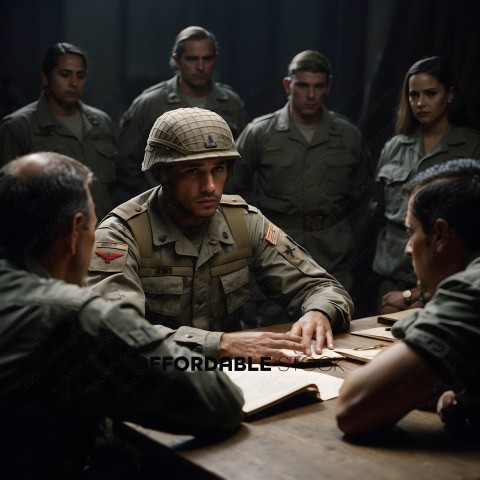 Soldiers in a meeting discussing military matters