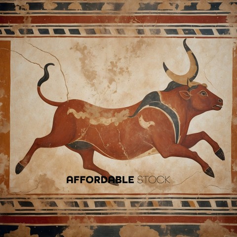 A bull with horns painted on a wall