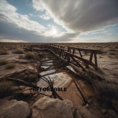 A bridge over a stream in the desert
