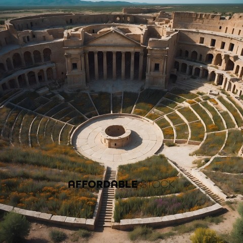 An aerial view of an ancient Roman amphitheater