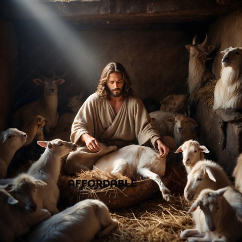 Jesus Sitting Among Sheep