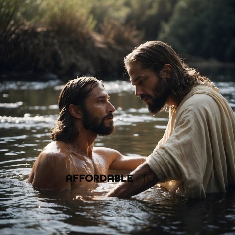 Two men in a river, one is Jesus