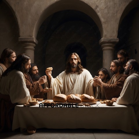 Jesus and his disciples share a meal together