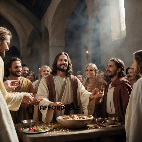 Jesus and his disciples celebrating a meal together