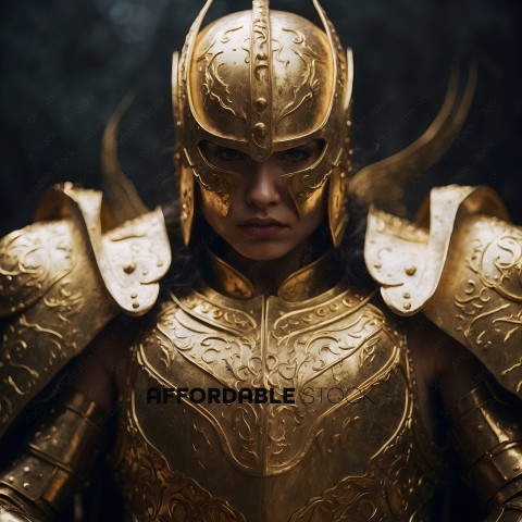 A woman wearing a gold helmet