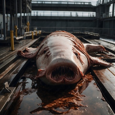 A dead whale on a dock