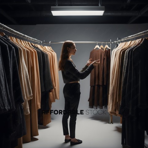A woman in a clothing store looking at clothes