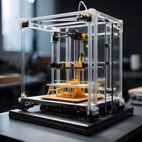 A 3D printer with a yellow object printed on it