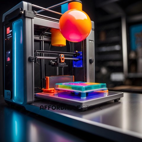 A 3D printer with a pink ball on top