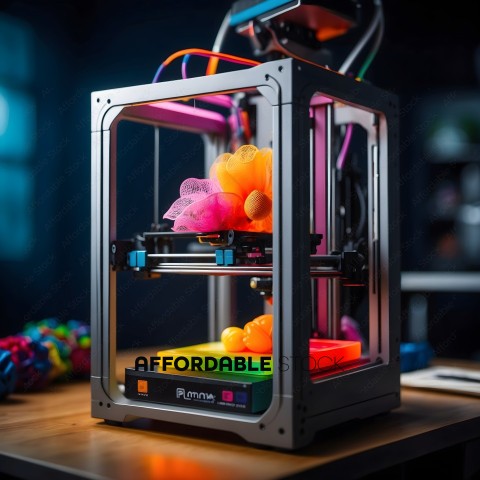 A 3D printer with a yellow and green object on it