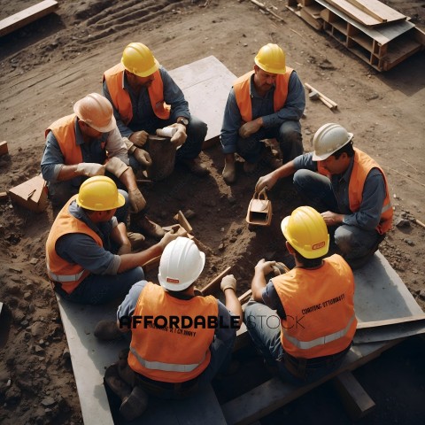 Construction Workers Sitting in a Circle