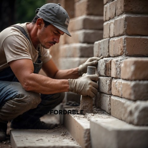 Man working on brick wall