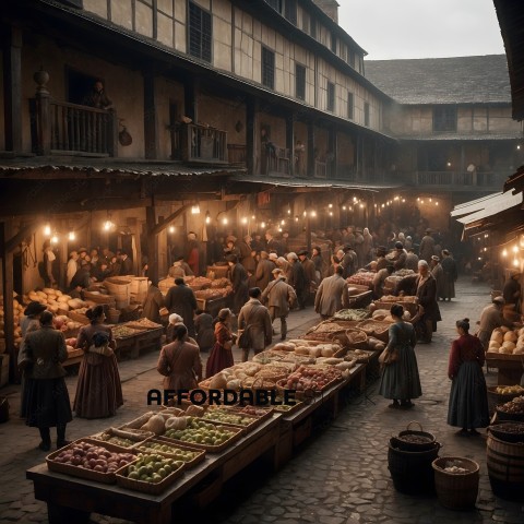 Marketplace with many people shopping for produce