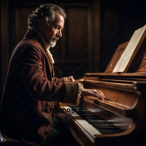 A man playing a piano in a dark room