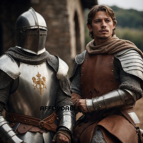 Two men in medieval armor stand together