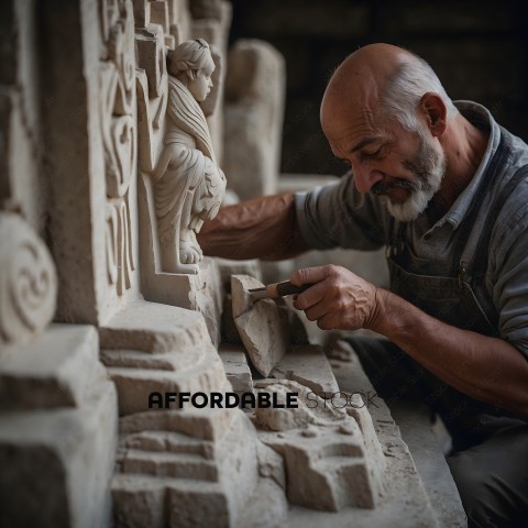 Man carving a statue