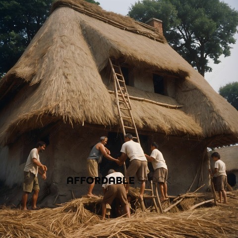 Men working on a thatched roof